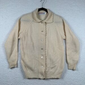 James Pringle Cardigan Womens 38 M Scotland Pure Wool Cream Cottagecore Grandma